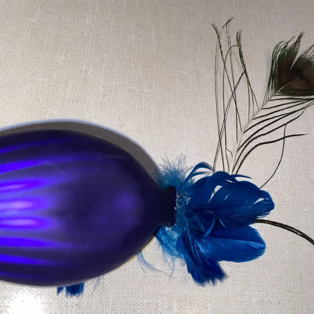 Vintage Peacock Glass Christmas Ornament With‎ Feathers